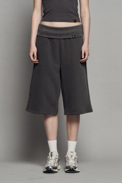 PLAIN PIGMENT FOLD BERMUDA SHORTS CHARCOAL