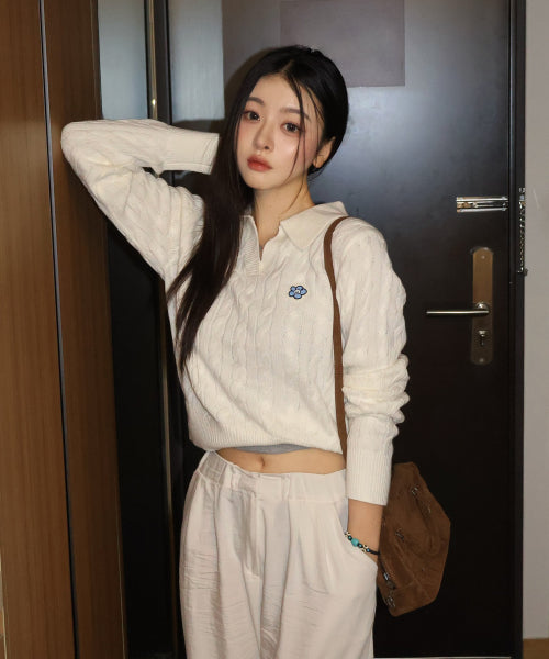 Women's Cable Open Cara Pullover Cream