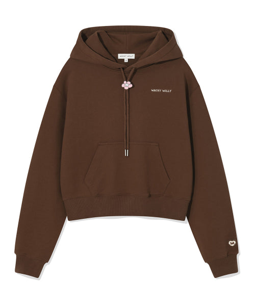 Women's typo logo cropped hoodie brown
