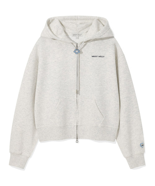 Women's typo logo cropped hooded zip-up oatmeal