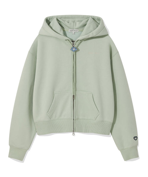 Women's typo logo cropped hooded zip-up green