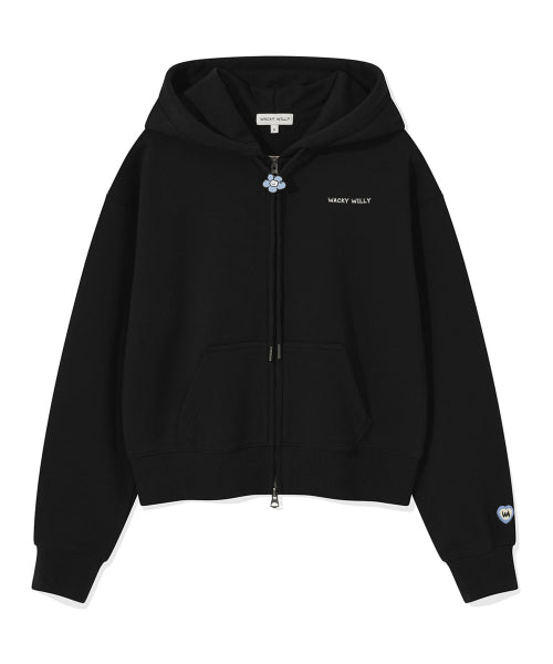 Women's typo logo cropped hooded zip-up black