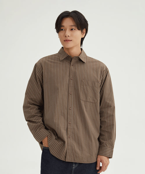 [High-Density Cotton] Stripe Oversized Fit Shirt (Bio-Washing)_SPYWF49M01