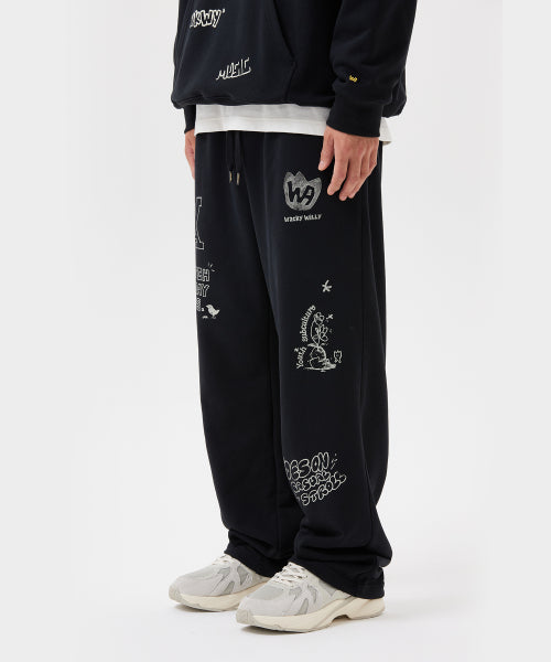 Graphic Sweat Pants Black