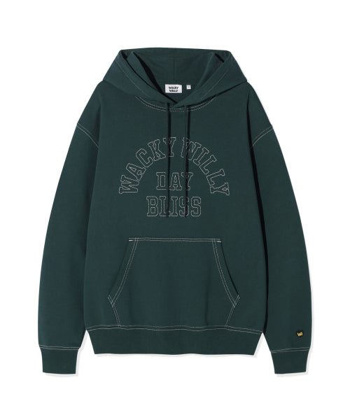 typo graphic stitch hooded sweat green