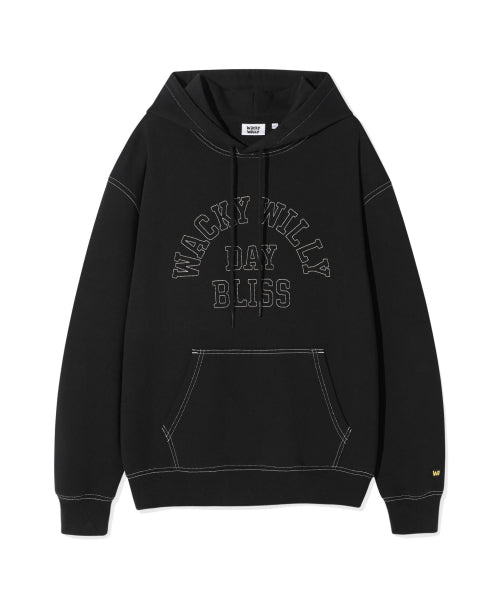 typo graphic stitch hooded sweater black