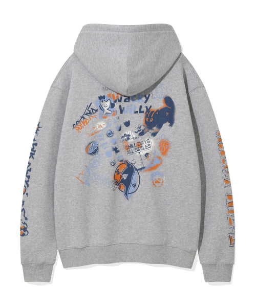 Spray Graphic Hoodie Zip-Up Gray
