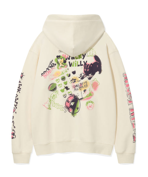 Spray graphic hood zip-up cream