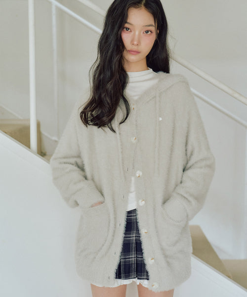 Ella Hairy Hooded Cardigan [LIGHT GREY]