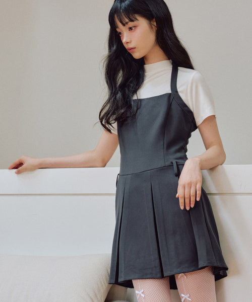 Darlene Bustier Pleats Mini Dress [CHARCOAL]