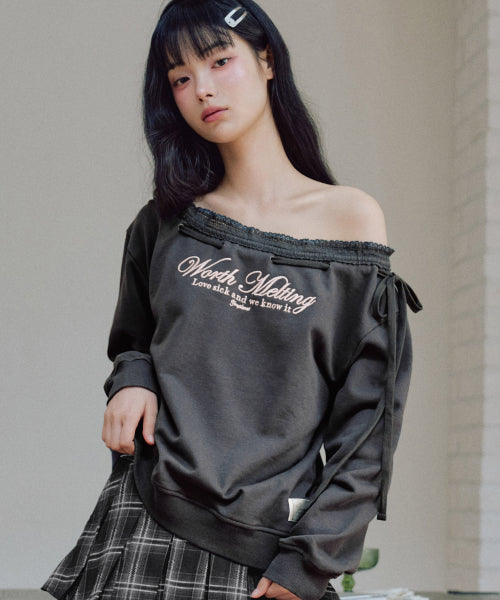 Hana One Off shoulder Sweatshirt [CHARCOAL]