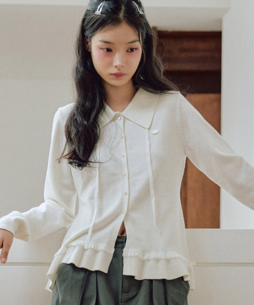Ash Collar knit cardigan [WHITE]