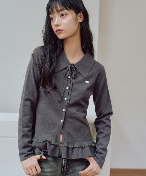 Ash Collar knit cardigan [CHARCOAL]