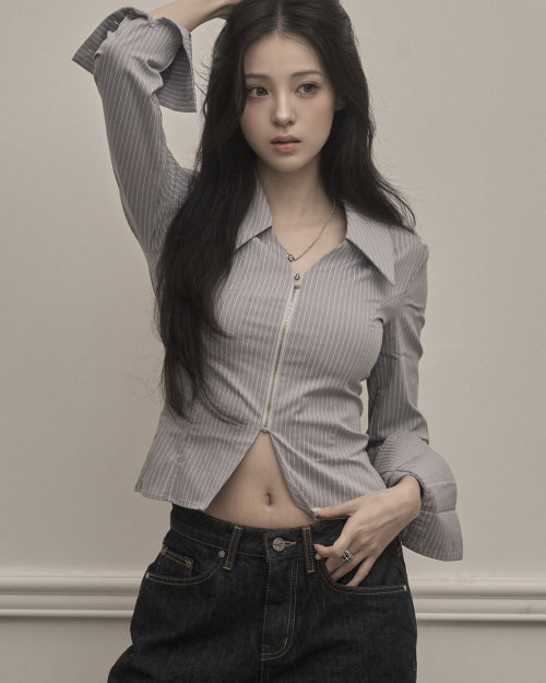 Stripe Zip-up Shirts (gray)