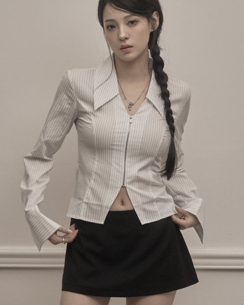 Stripe Zip-up Shirts (white)