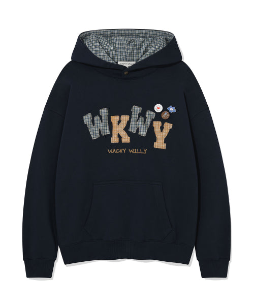 Women's Checkered Applique Oversized Fit Hoodie Navy
