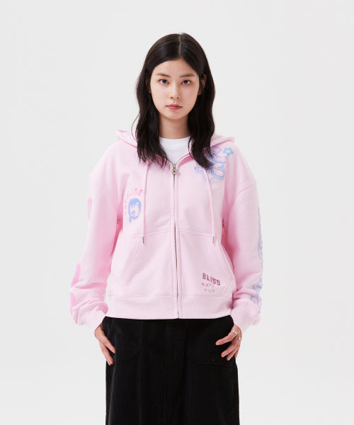 Women's Flower Graphic Hooded Zip-Up Pink