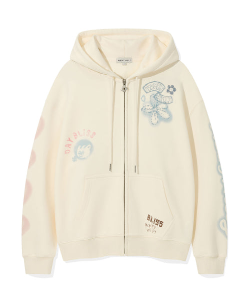 Women's Flower Graphic Hooded Zip-Up Cream