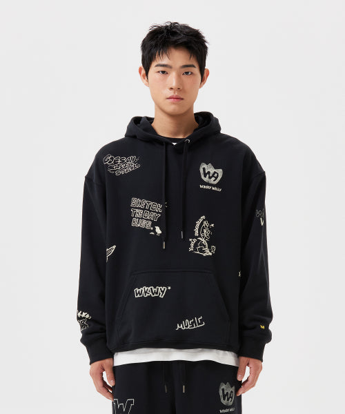 Spray Graphic Hood Sweat Black