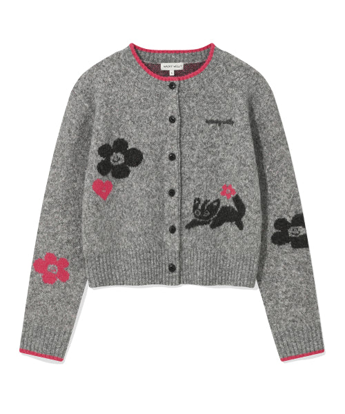 Women's pattern round neck cardigan gray
