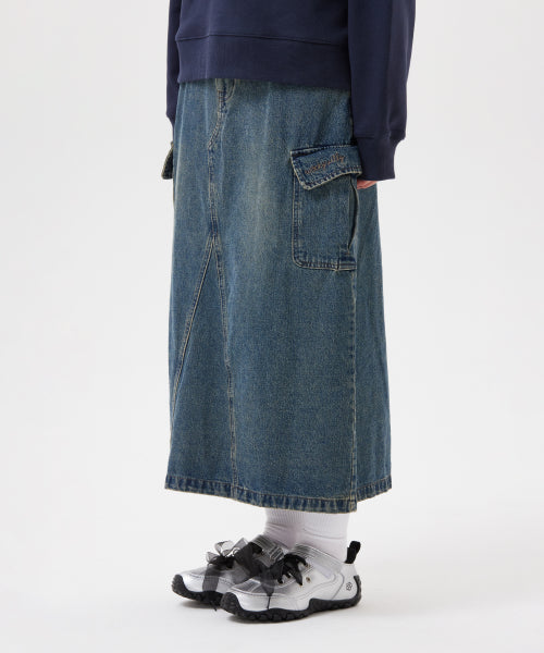 Women's denim long cargo skirt blue