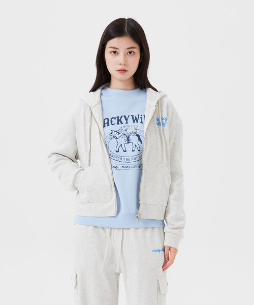 Women's Knit Like Cropped Hooded Zip-Up Oatmeal