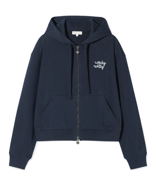 Women's Knit Like Cropped Hooded Zip-Up Dark Navy