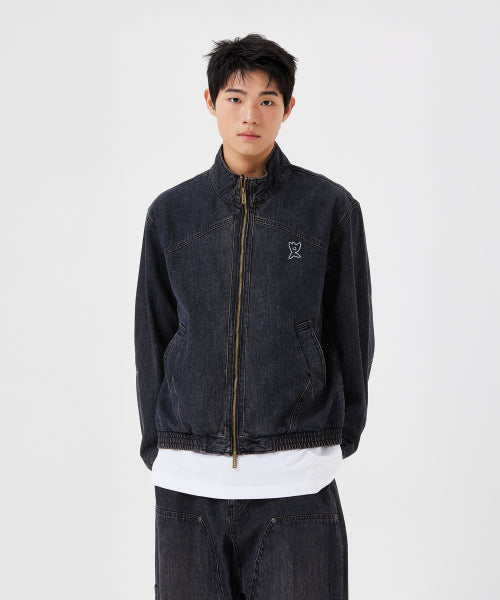 denim high neck pull-up black