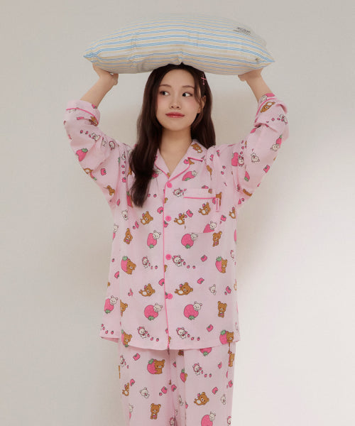 [Rilakkuma] Kuma's Free Time Long-Sleeved Pajama (PINK)_SPPPF49U06