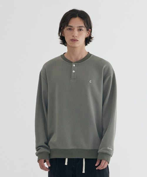HENLEY NECK SWEATSHIRT