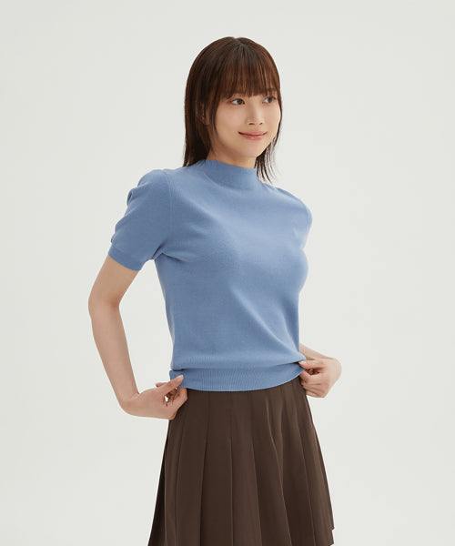 [Soft YAN] Mock neck short-sleeved knitwear_SPKWF49W04