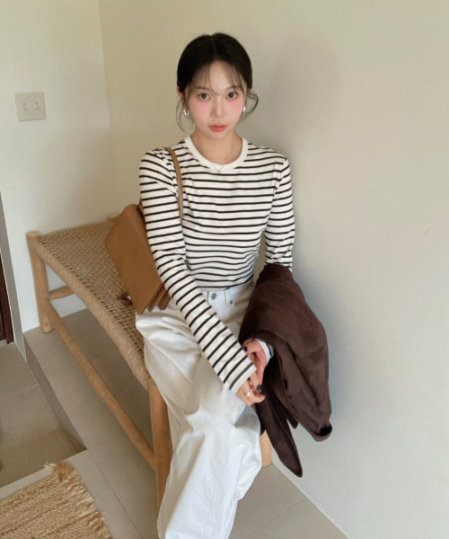 [Cotton Spandex] Round Neck Long-Sleeved T-Shirt_SPLWF49G01