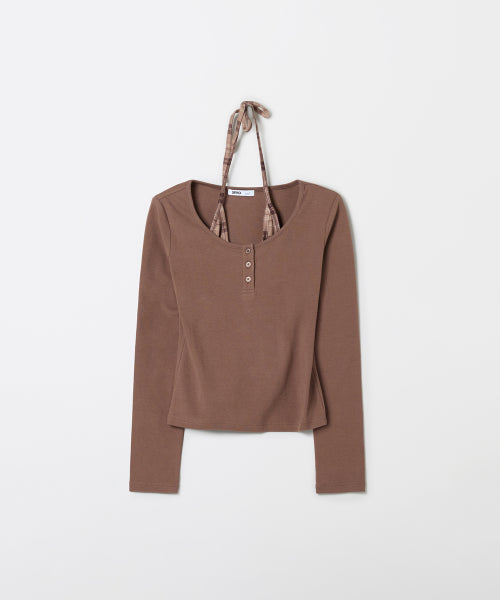 Checkered Layered Long Sleeve T-shirt_SPLWF49G55