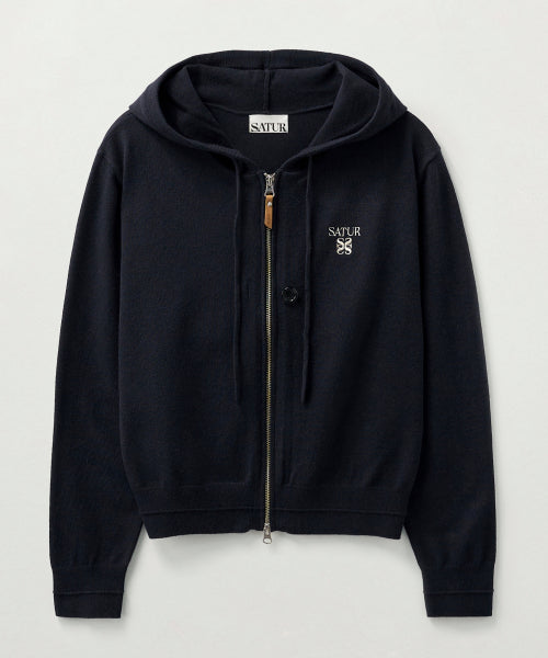 (W) Classic Knit Hood Zip-up Navy
