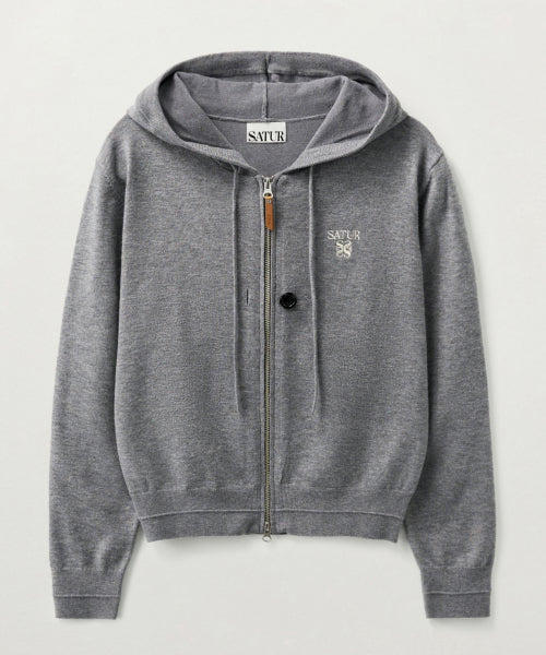 (W) Classic Knit Hood Zip-up Melange Gray