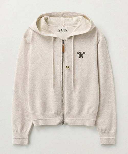 (W) Classic Knit Hood Zip-up Oatmeal