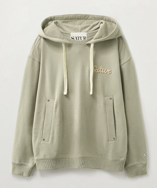 Satur Applique Round Neck Hoodie Sage Green