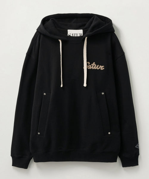 Satur Applique Round Neck Hoodie Black