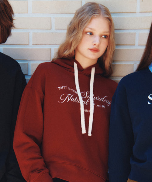 (W) Natural Saturday Crop Hoodie Burgundy