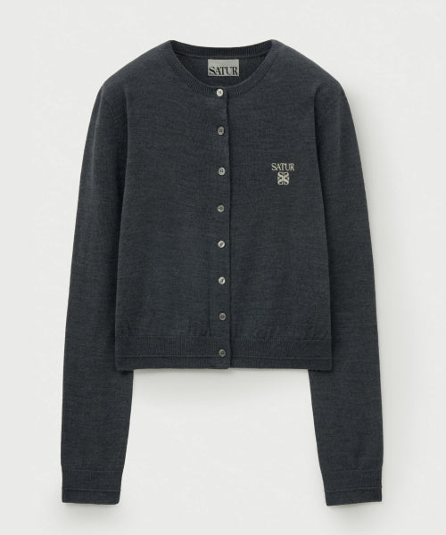 (W) Loren Basic Crew Neck Fine Cardigan Charcoal