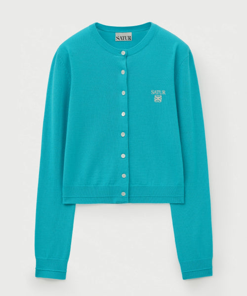 (W) Loren Basic Crew Neck Fine Cardigan Blue