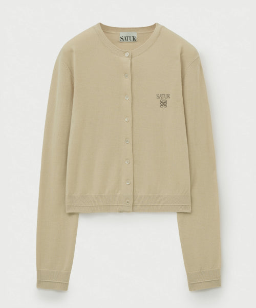 (W) Loren Basic Crew Neck Fine Cardigan Beige