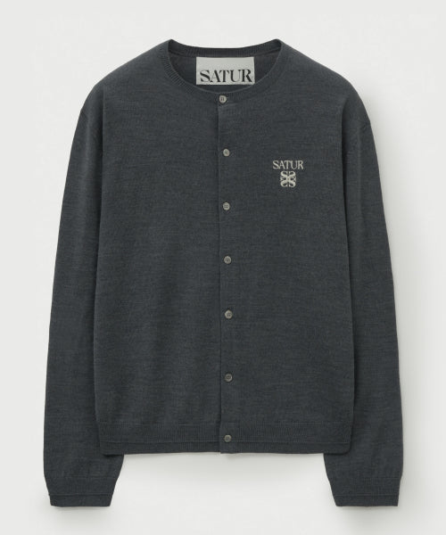 Loren Basic Crew Neck Fine Cardigan Charcoal