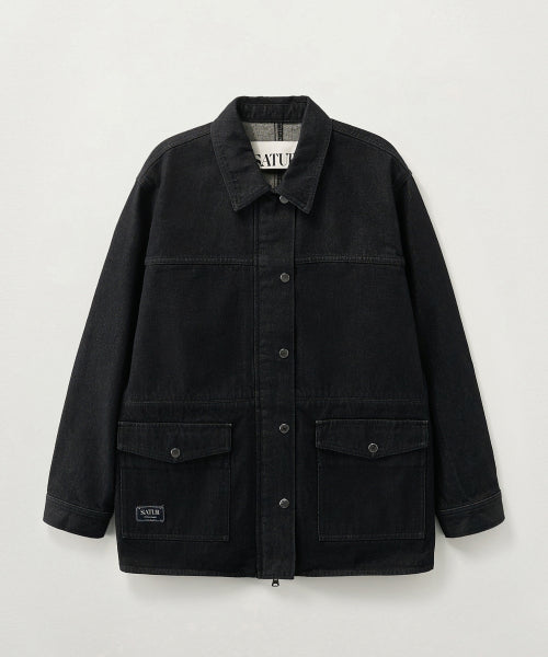 (W) Nonfade Denim Half Single Jacket Black