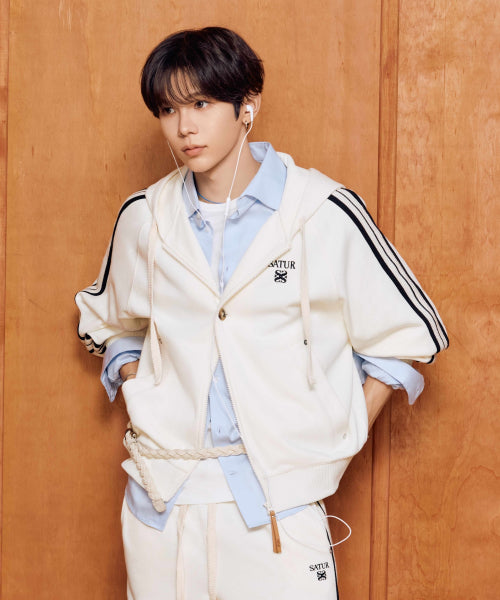 Lawton Loose Fit Hood Zip-up Cream Black