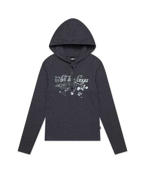 WM BUTTON HOODED LONG SLV TEE charcoal
