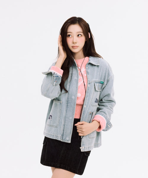 Women's pocket light denim jacket blue