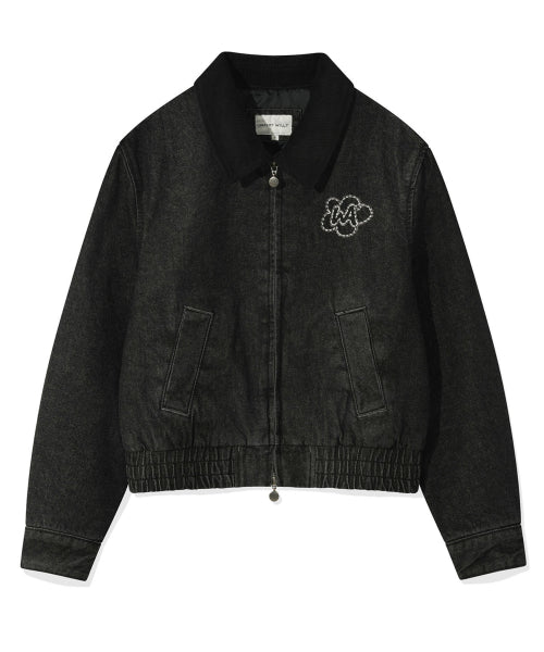 Women's Collar Color Blue Bell Denim Jacket Black