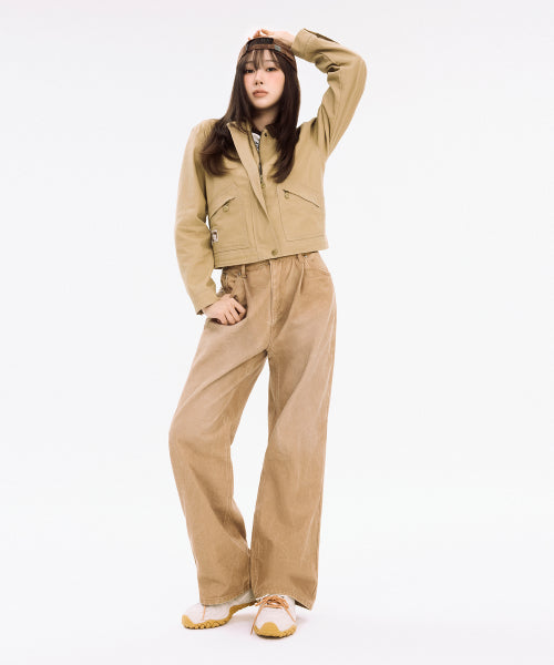 Women's Pigment Pintuck Belted Denim Pants Brown