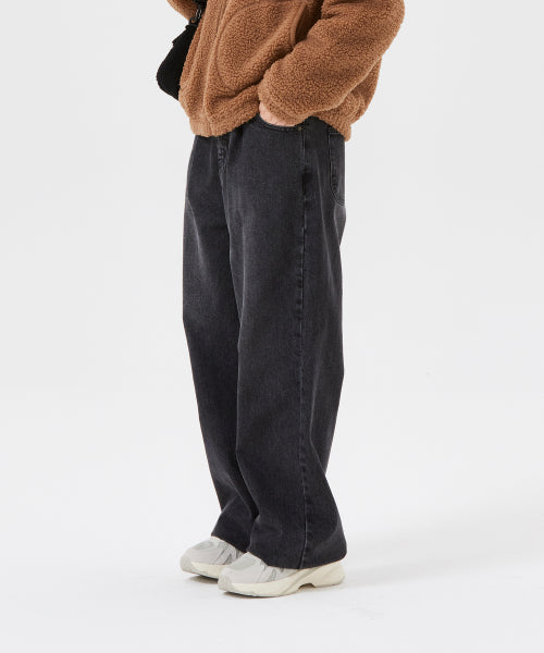 Women's Pigment Pintuck Belted Denim Pants Black